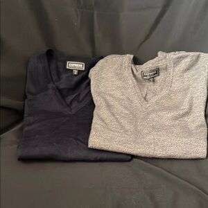 Express Men's V-Neck Sweater Duo - Navy and Heather Gray
